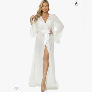 White Sheer Feather Lined Robe